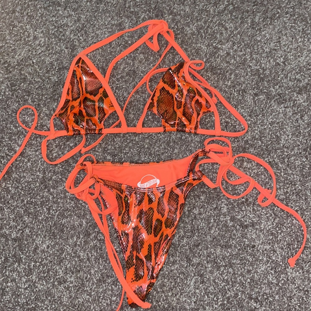 Orange snake print rave outfit